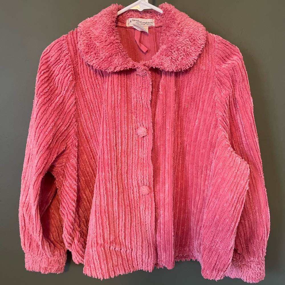 Norm Thompson Vintage Women’s Pink Terry Cloth Cropped House Coat Swing Robe